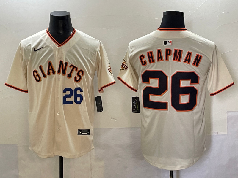 Men 2025 San Francisco Giants 26 Chapman cream Nike MLB Jersey style 3